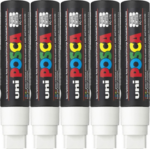 5x Marker Posca PC-17K, z farbą plakatową, ścięta, 15mm, biały