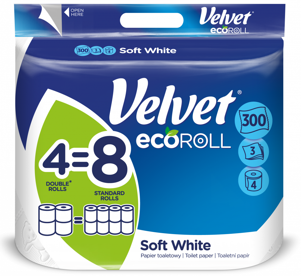 Papier toaletowy Velvet EcoRoll, 3-warstwowy, 4 rolki, biały