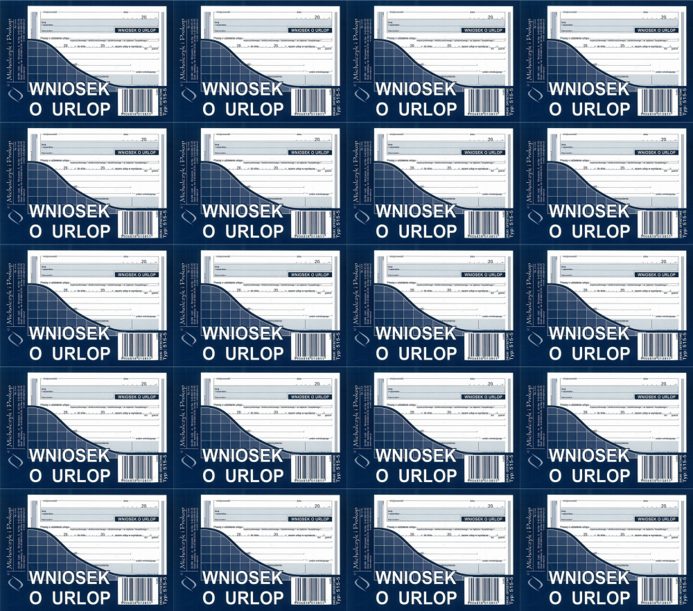 20x Druk akcydensowy Wniosek o urlop MiP 515-5, A6, offsetowy, 40k