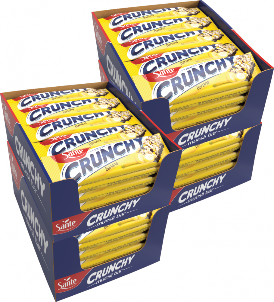 4x Baton Sante Crunchy, bananowy w polewie czekoladowej, 40g, 25 sztuk