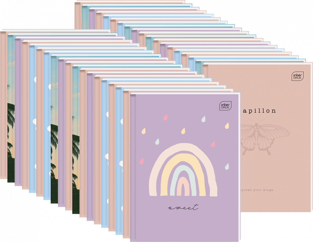 100x Brulion w kratkę Interdruk, A6, twarda oprawa, 96 kartek, mix wzorów