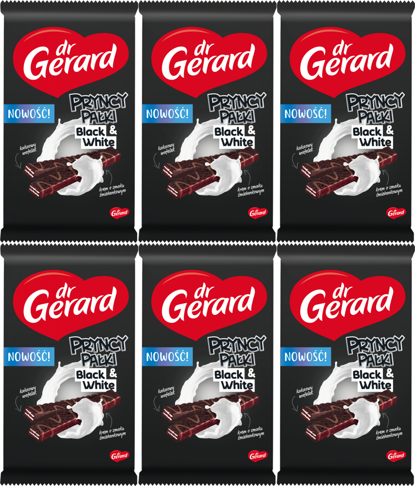 6x Wafle Dr Gerard Pryncypałki Black&White, śmietankowy, w czekoladzie, 200g