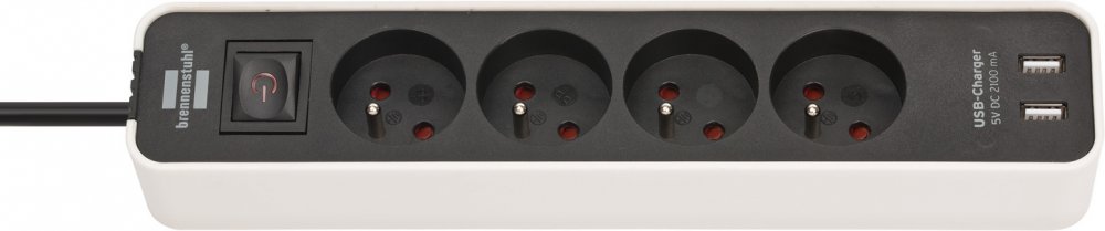 Listwa zasilająca z ładowarką USB Brennenstuhl, 1.5m, 4 gniazda, czarno-biały