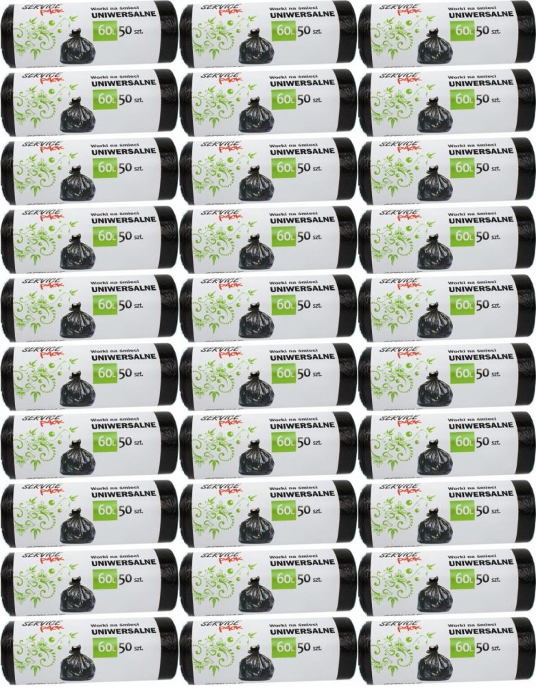 72x Worki na śmieci Service Pack, na odpady zmieszane, 60l, 50 sztuk, czarny