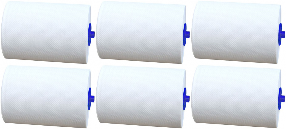 Ręcznik papierowy Merida Economy Automatic Mini, 1-warstwowe, w roli, 140m, 6 rolek, biały