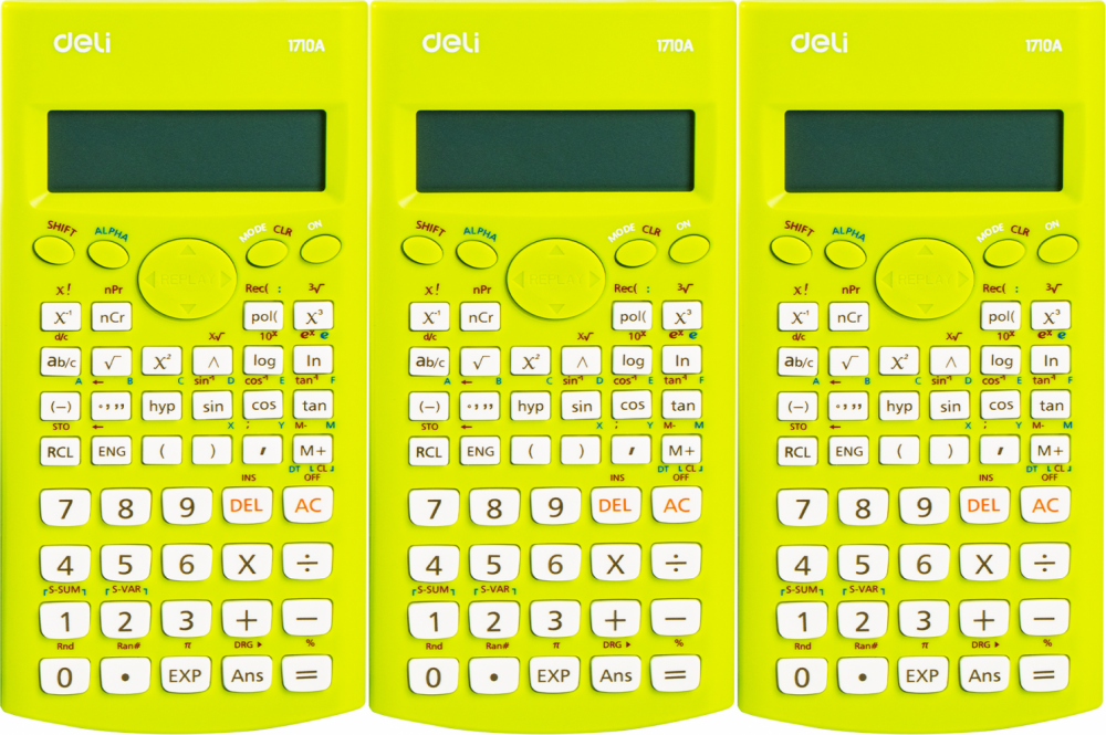 3x Kalkulator naukowy Deli E1710A, 12 cyfr, 240 funkcji, zielony