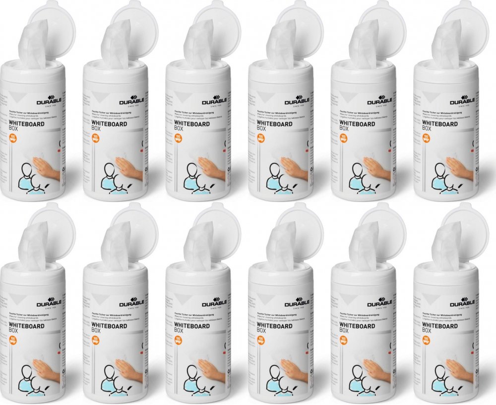 12x Chusteczki czyszczące do tablic Durable Whiteboard Box, 100 sztuk