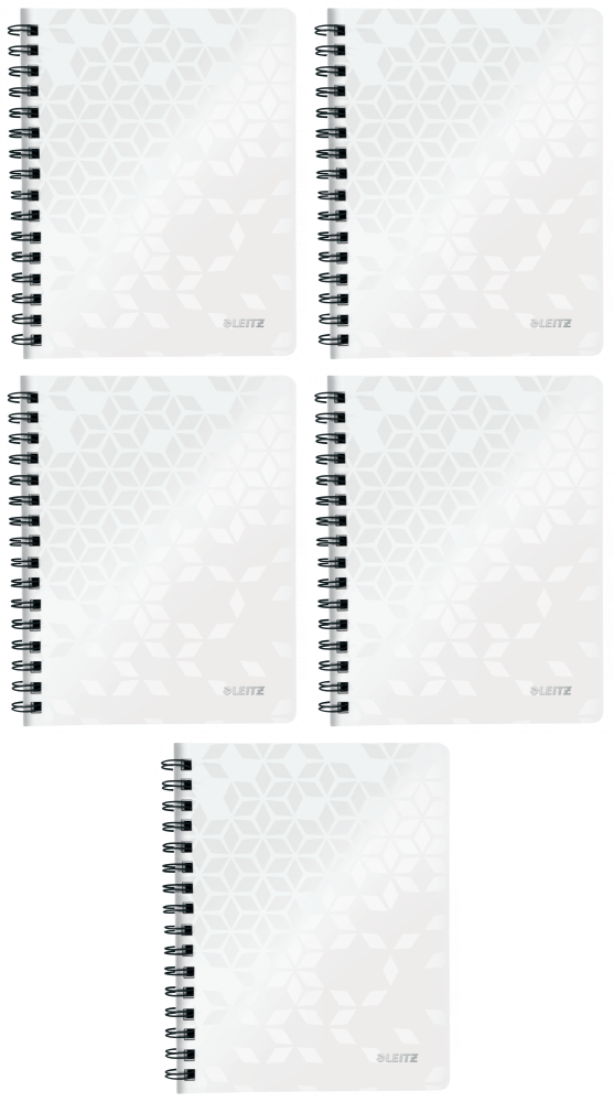 5x Kołonotatnik Leitz Wow, A5, w kratkę, 80 kartek, okładka PP, biały