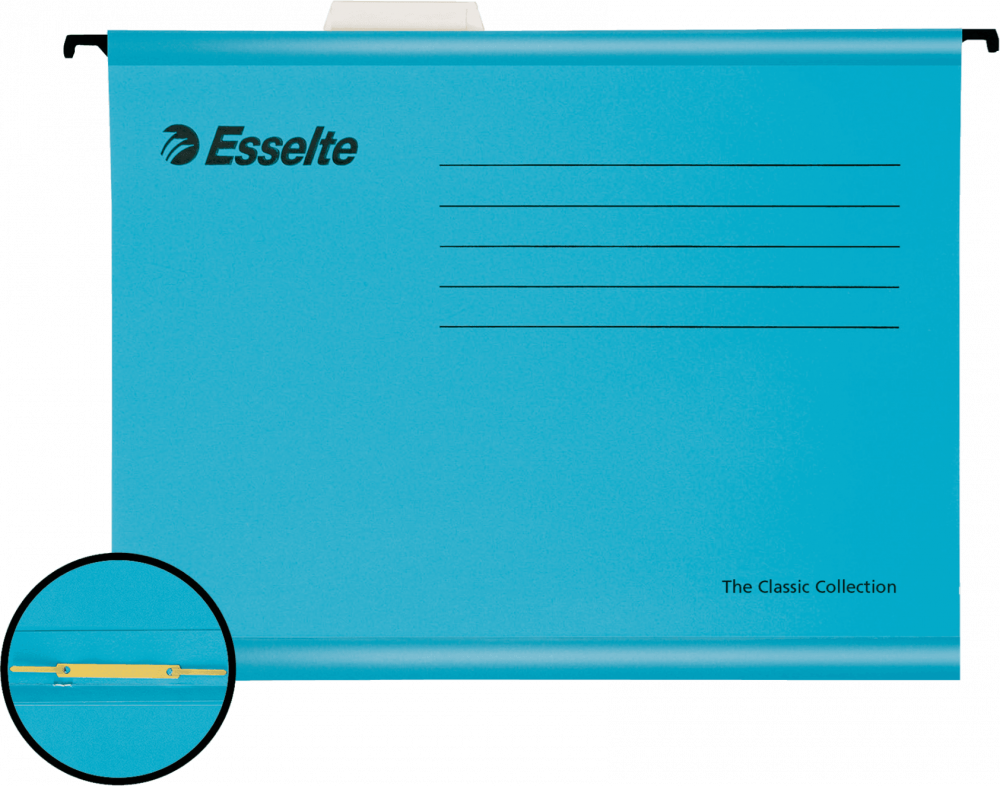 Teczka zawieszkowa kartonowa Esselte Classic, z wąsem skoroszytowym, A4, 330x245mm, 210g/m2, niebieski