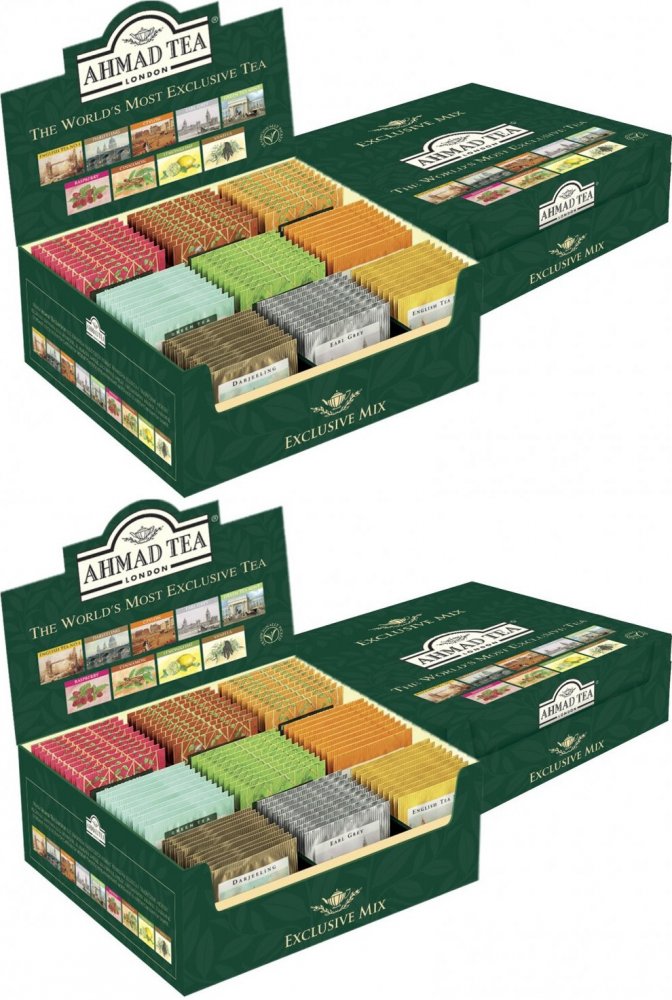 2x Zestaw herbat w kopertach Ahmad Tea London, 90 sztuk x 2g, w kartonowej skrzynce, 9 smaków