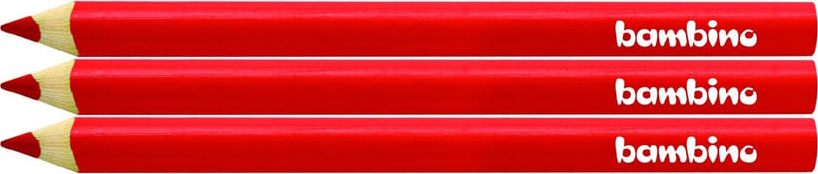 3x Kredki Bambino, w oprawie drewnianej, trójkątne, 12 sztuk, czerwony