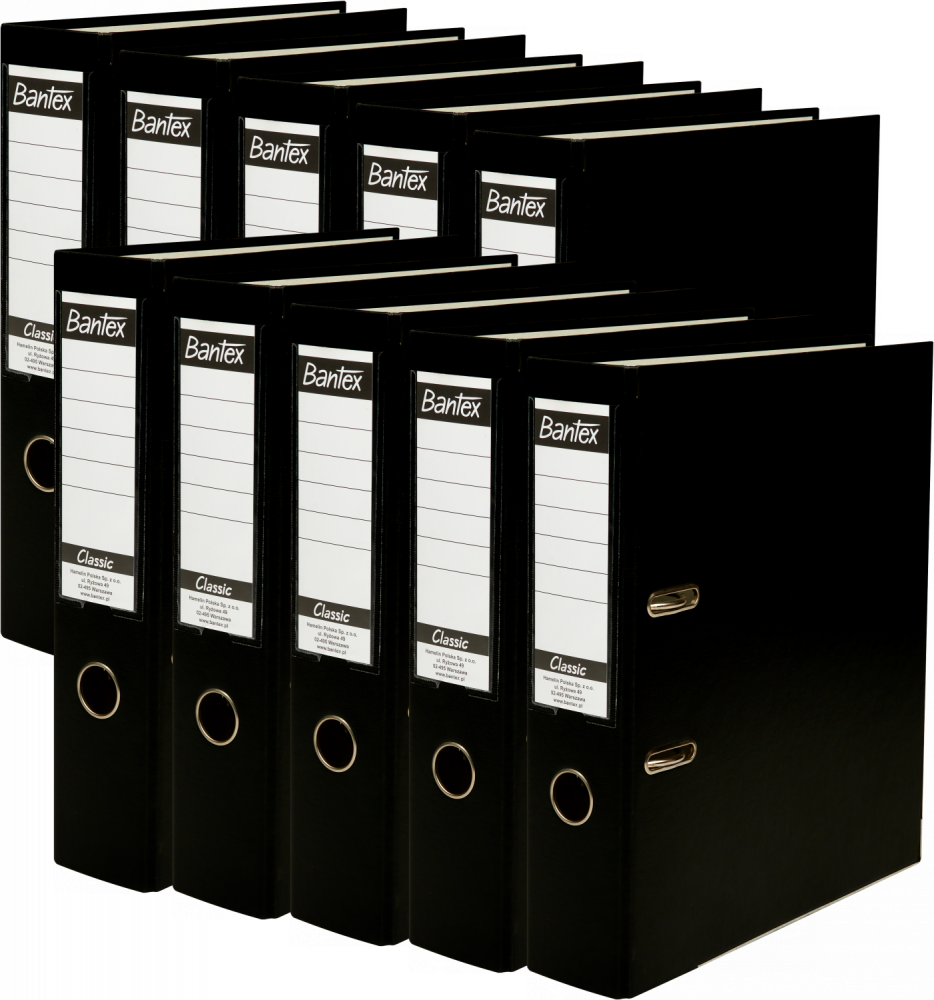 10x Segregator A4 Bantex Budget Classic, 75mm, do 500 kartek, czarny