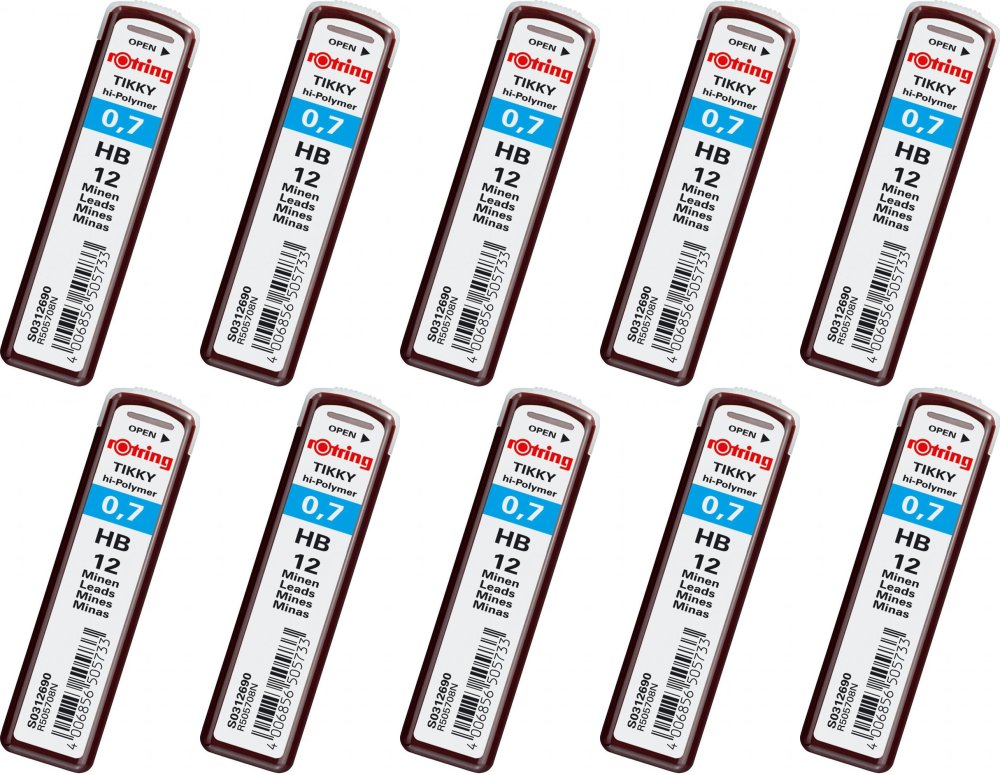 10x Grafity ołówkowe Rotring Tikky, 0.7mm, HB