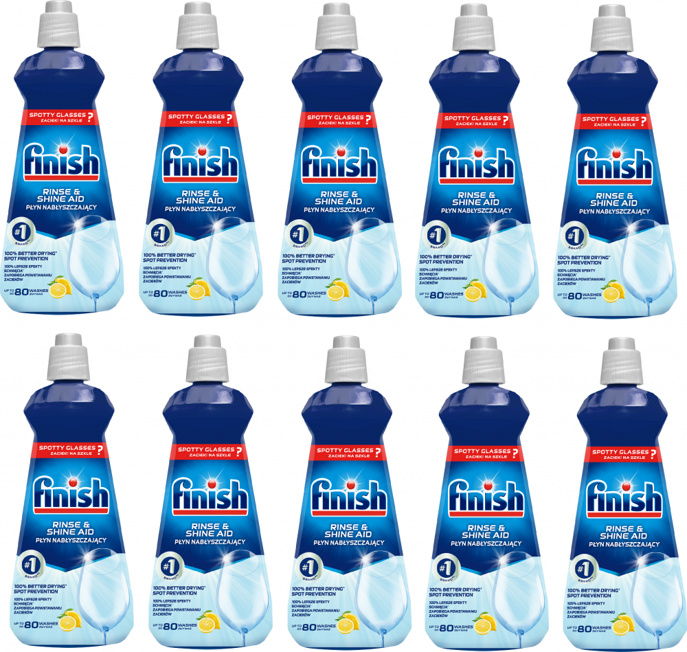 10x Płyn nabłyszczający do zmywarek Finish Rinse Aid, cytrynowy, 400ml