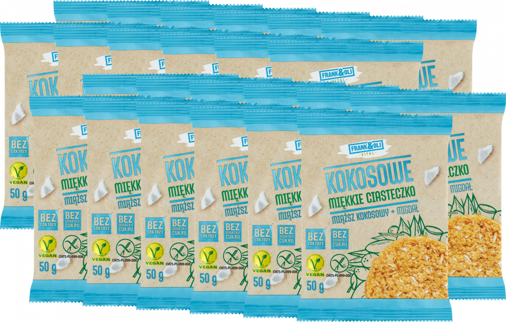 24x Miękkie ciasteczko Frank&Oli, kokos + migdał, bez cukru, 50g