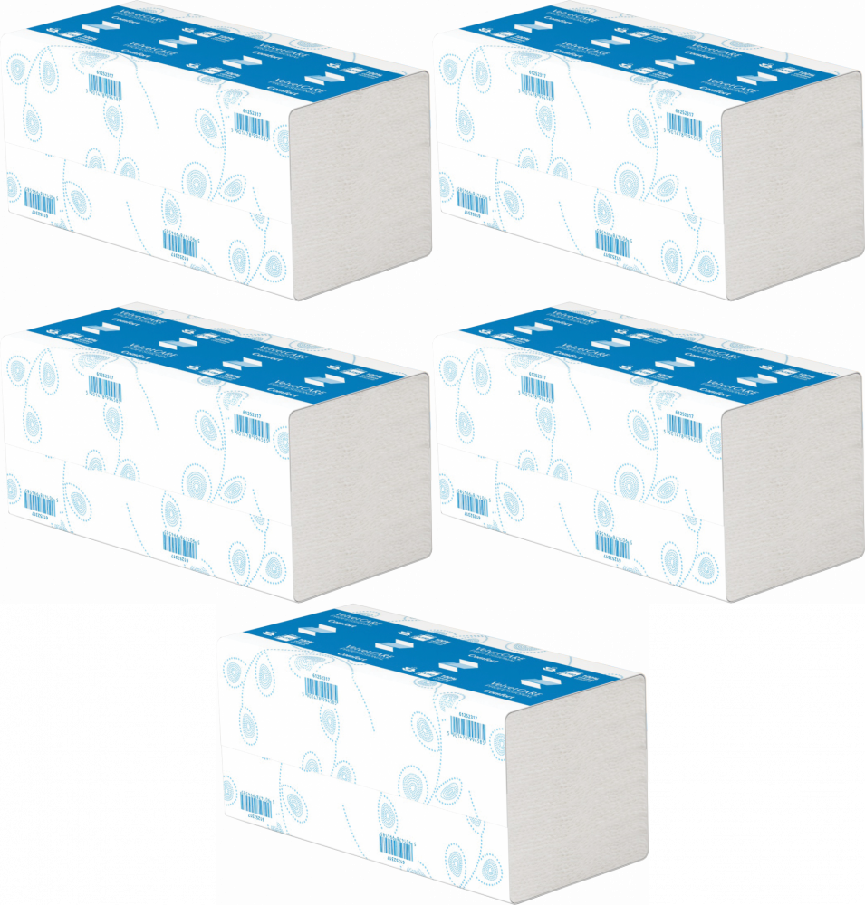 5x Ręcznik papierowy VelvetCARE Professional, dwuwarstwowy, w składce ZZ, 150 składek, biały