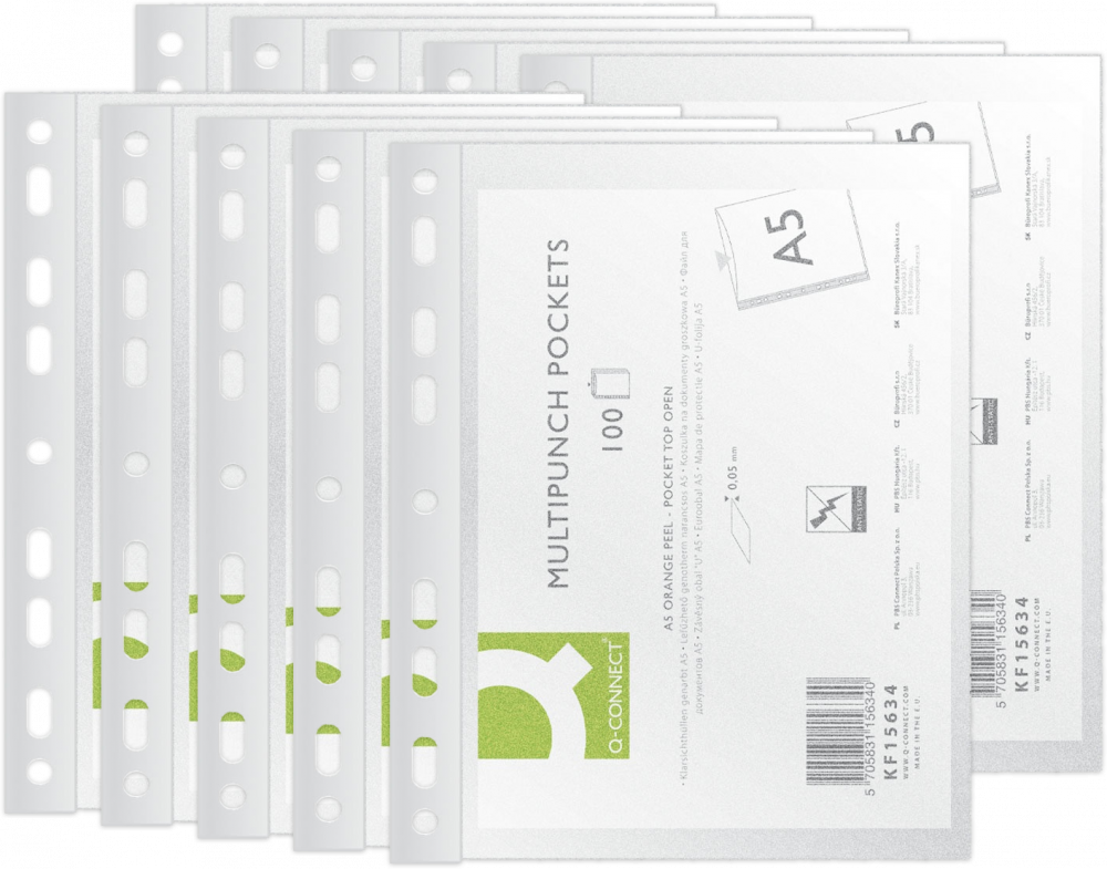 10x koszulki groszkowe Q-Connect, A5, 50μm, 100 sztuk, transparentny