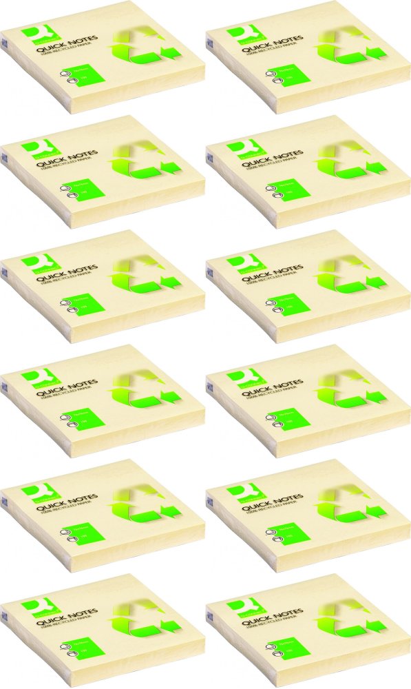 12x Karteczki samoprzylepne Q-Connect 100% Recycled, 76x76mm, 100 karteczek, żółty