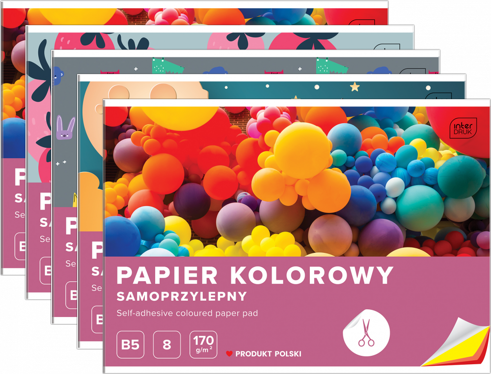 5x Zeszyt papierów kolorowych samoprzylepnych Interdruk, B5, 8 kartek