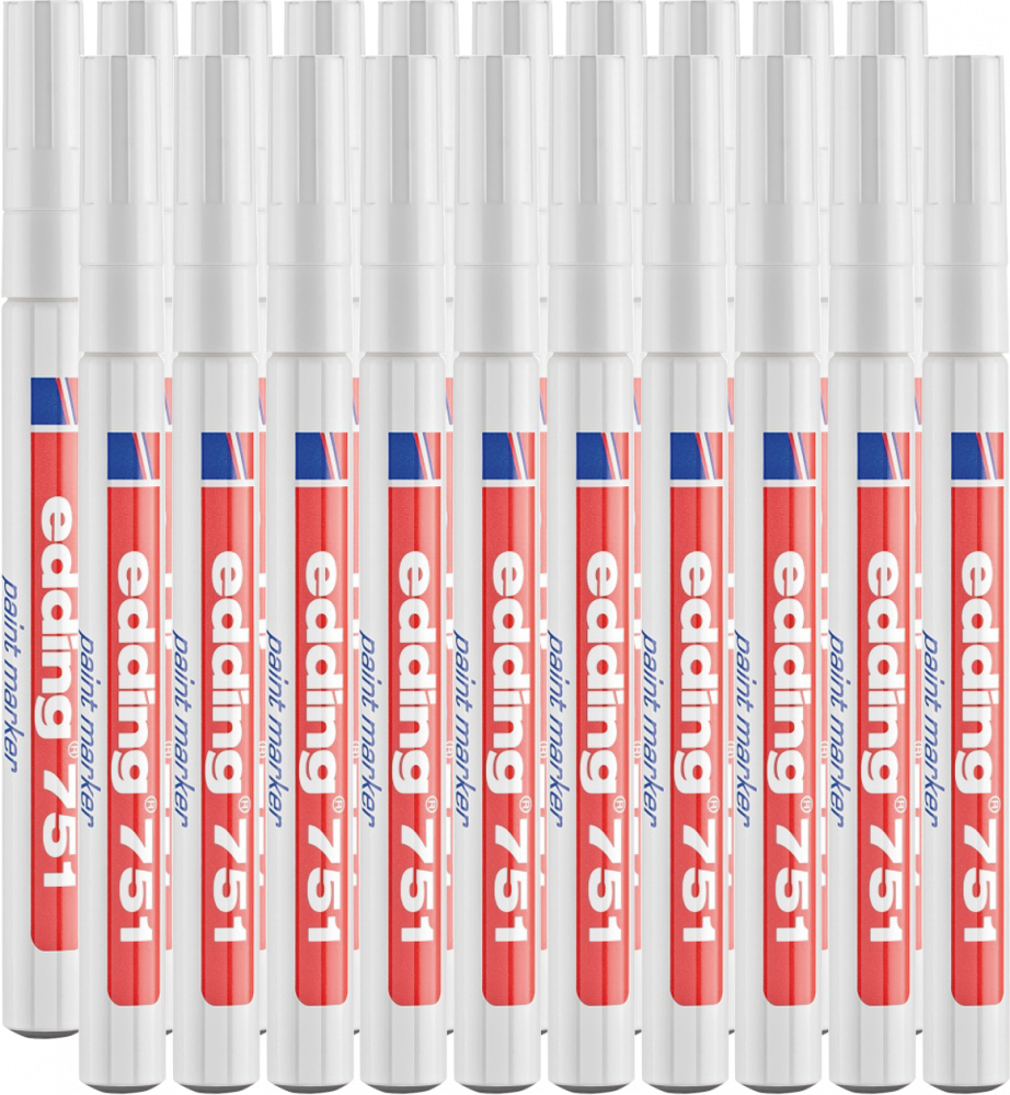 20x Marker olejowy edding, 751, w aluminiowej obudowie, okrągła, 1-2mm, biały