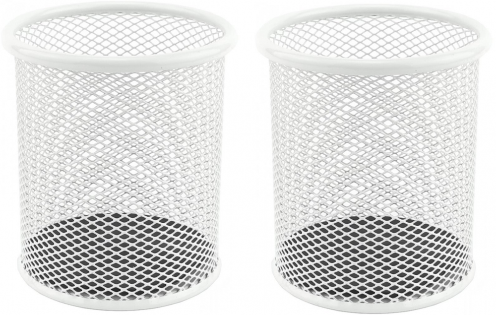 2x kubek na długopisy Leviatan, metalowy (druciany), 98x91mm, perłowy