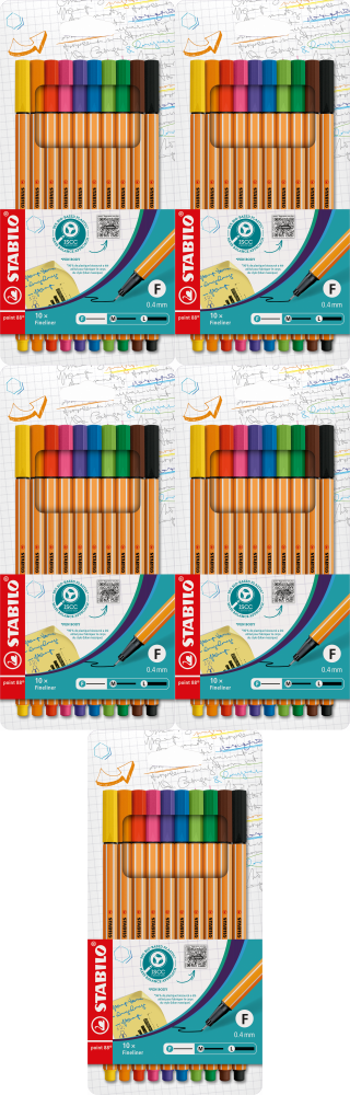 5x Cienkopis Stabilo, Point 88 8810, 0.4mm, 10 sztuk, mix kolorów