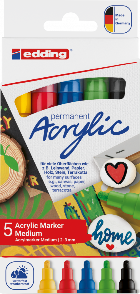 Marker akrylowy edding 5100, okrągła, 2-3mm, 5 sztuk, mix kolorów klasycznych