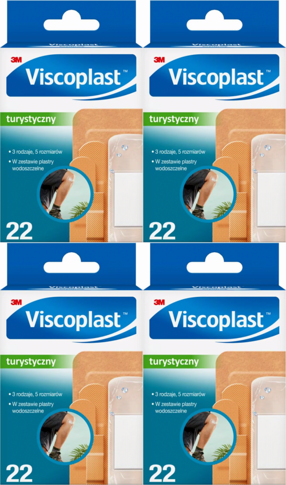 4x Zestaw plastrów turystycznych Viscoplast, 5 rozmiarów, 22 sztuki, mix rozmiarów