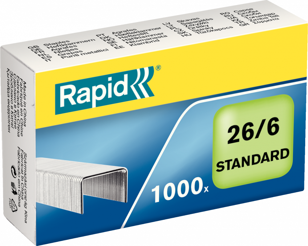 Zszywki Rapid Standard, 26/6 1M, 1000 sztuk, srebrny