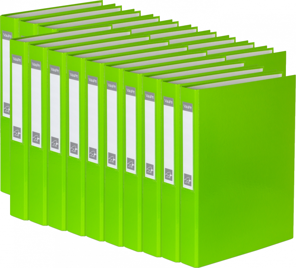 20x Segregator VauPe FCK, A4, szerokość grzbietu 40mm, do 150 kartek, 2 ringi, jasnozielony