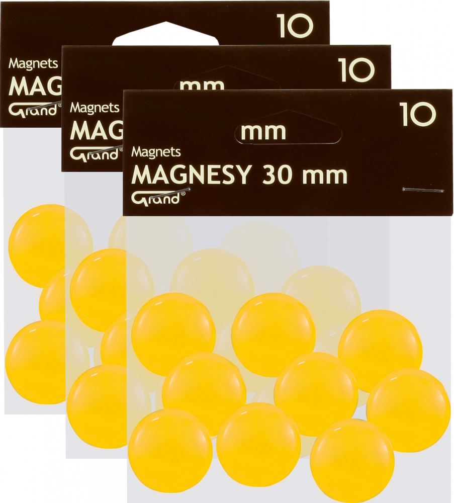 3x Magnesy Grand, 30mm, 10 sztuk, żółty