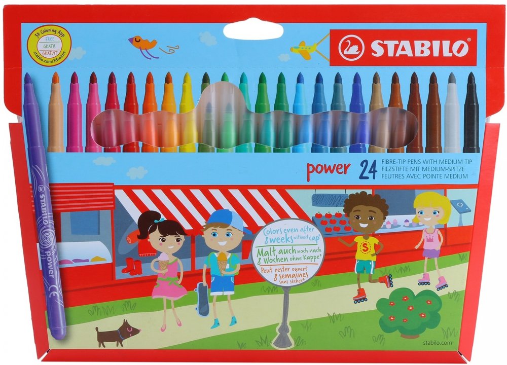 Flamaster Stabilo Power, końcówka M, 24 sztuki, mix kolorów