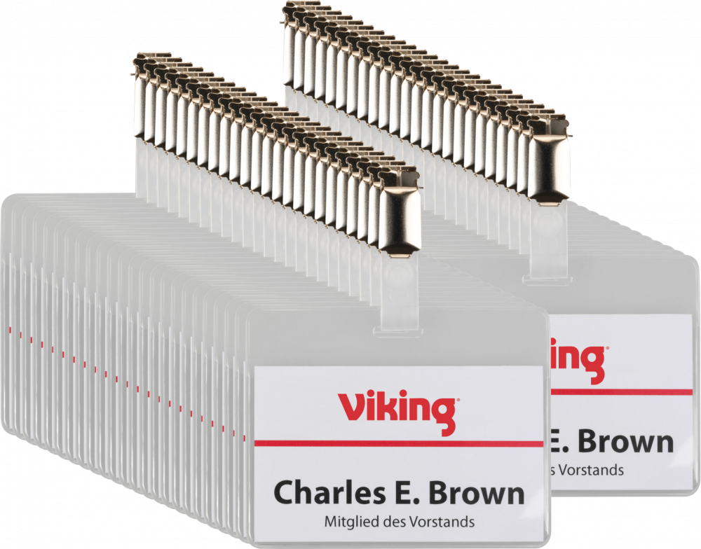 50x Identyfikator Viking, z klipsem, 90x60mm, przezroczysty