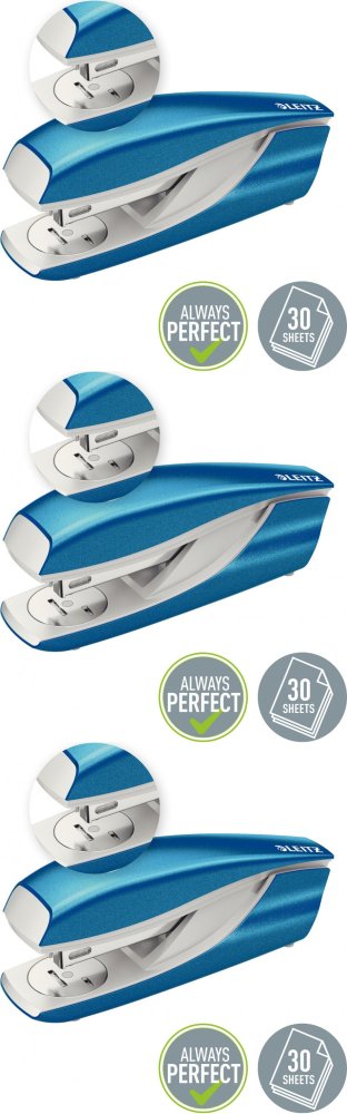 3x Zszywacz Leitz NeXXt Series, do 30 kartek, metaliczny niebieski