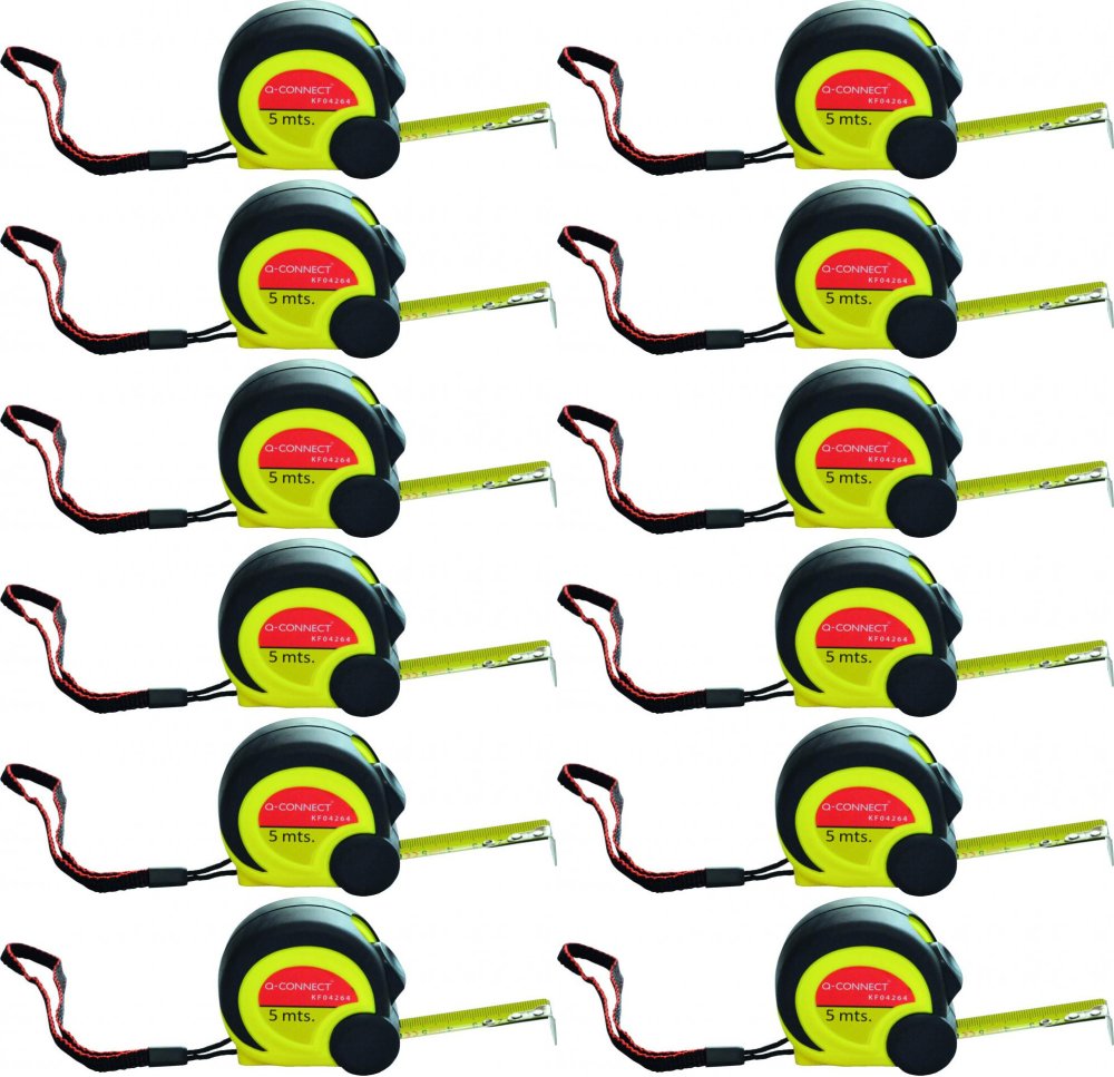 12x Miara zwijana metalowa Q-Connect, z blokadą, 5m, żółto-czarny