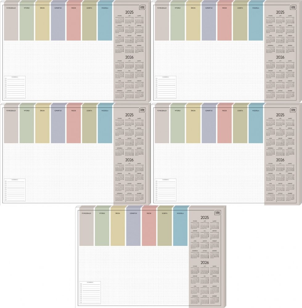 5x Podkładka na biurko Interdruk Colour, z kalendarzem 2025/2026, 590x400mm, 30 kart