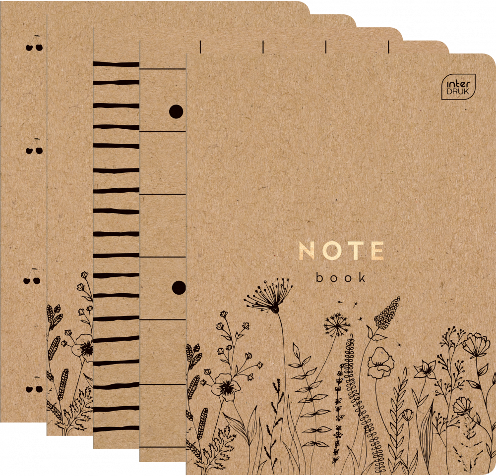 5x Zeszyt gładki Interdruk HS Kraft, A5, 60 kartek, mix wzorów