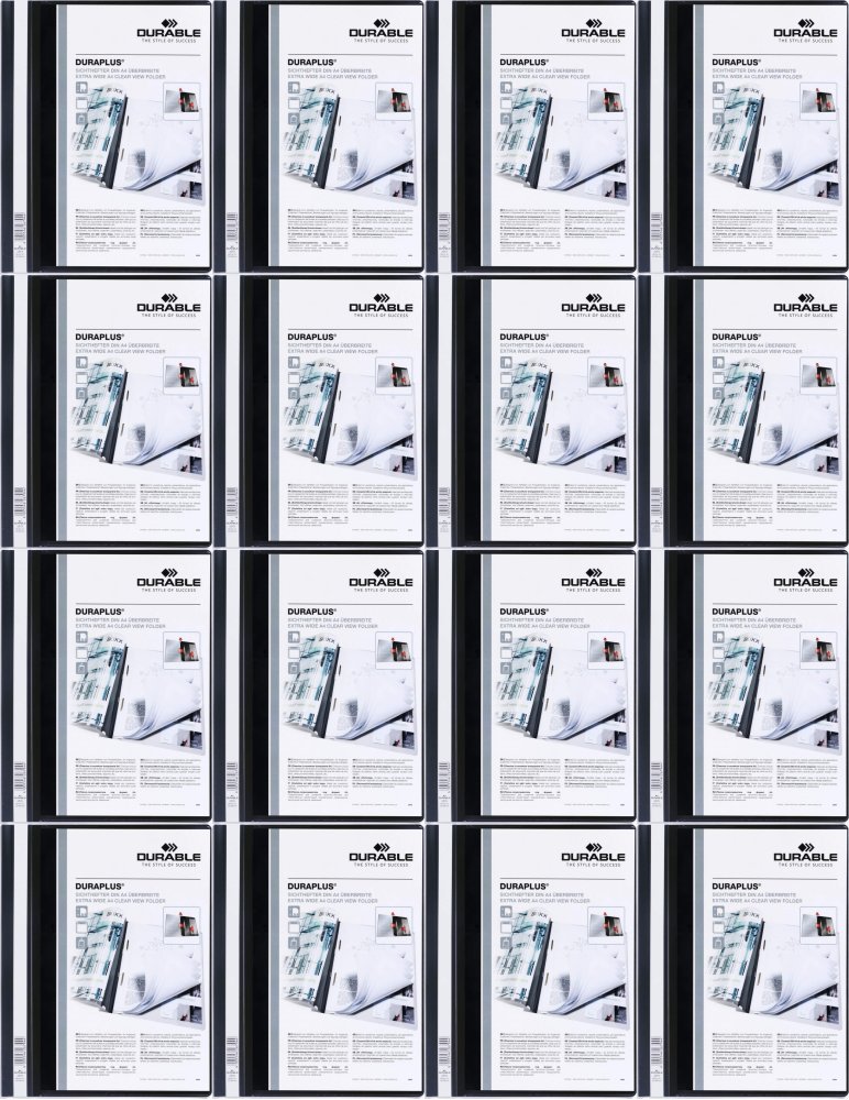 16x Skoroszyt plastikowy Duraplus Durable, A4, prezentacyjny, czarny