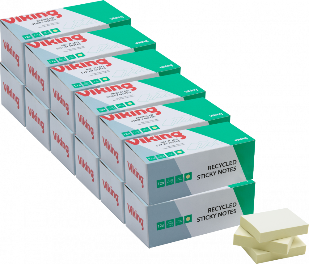 12x Karteczki samoprzylepne Viking, 38x50mm, 12x100 karteczek, żółty pastelowy