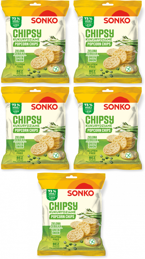 5x Chipsy kukurydziane Sonko, zielona cebulka, 20g
