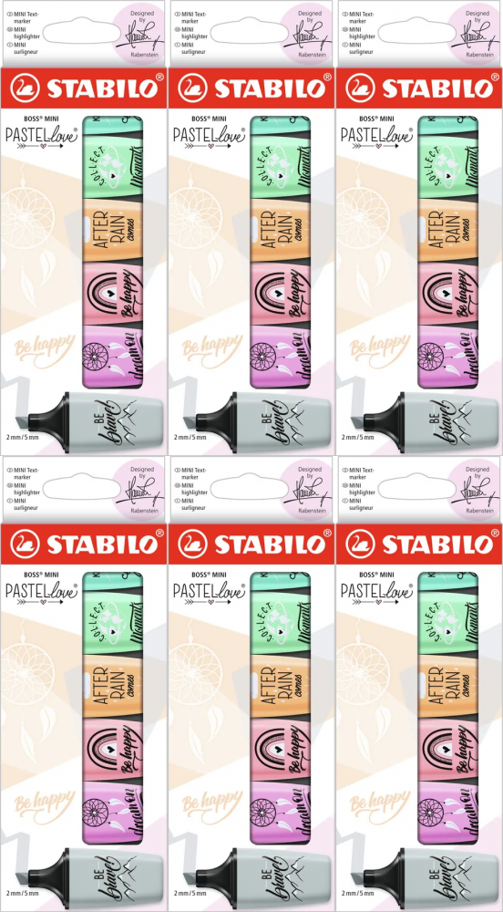 6x Zakreślacz Stabilo Boss Mini Pastellove, ścięta, w etui, 6 sztuk, mix kolorów