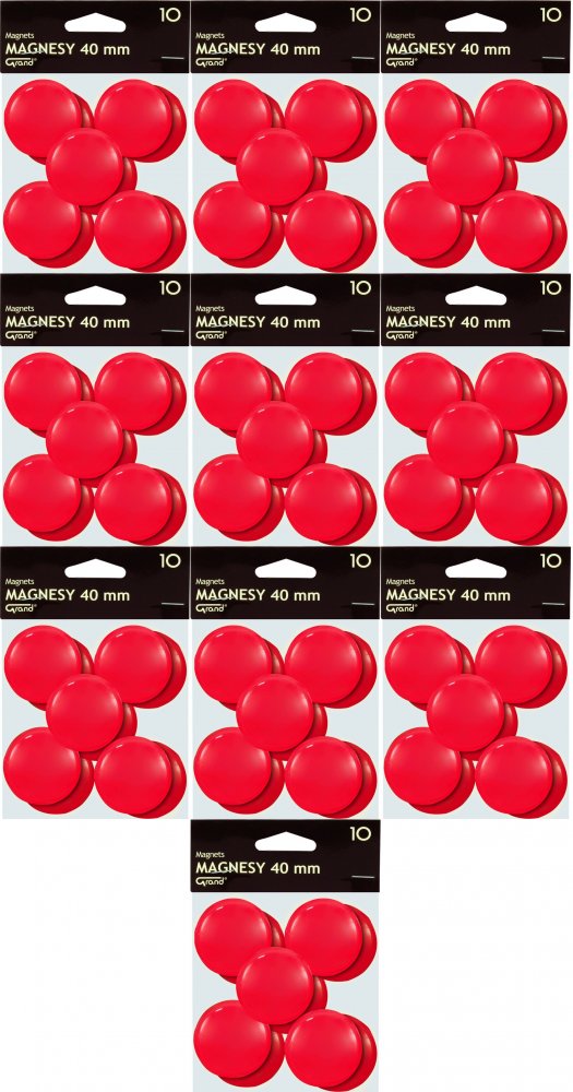 10x Magnes Grand, 40mm, 10 sztuk, czerwony