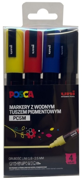 Marker Posca PC-5M, z farbą plakatową, okrągła, 4 sztuki, mix kolorów
