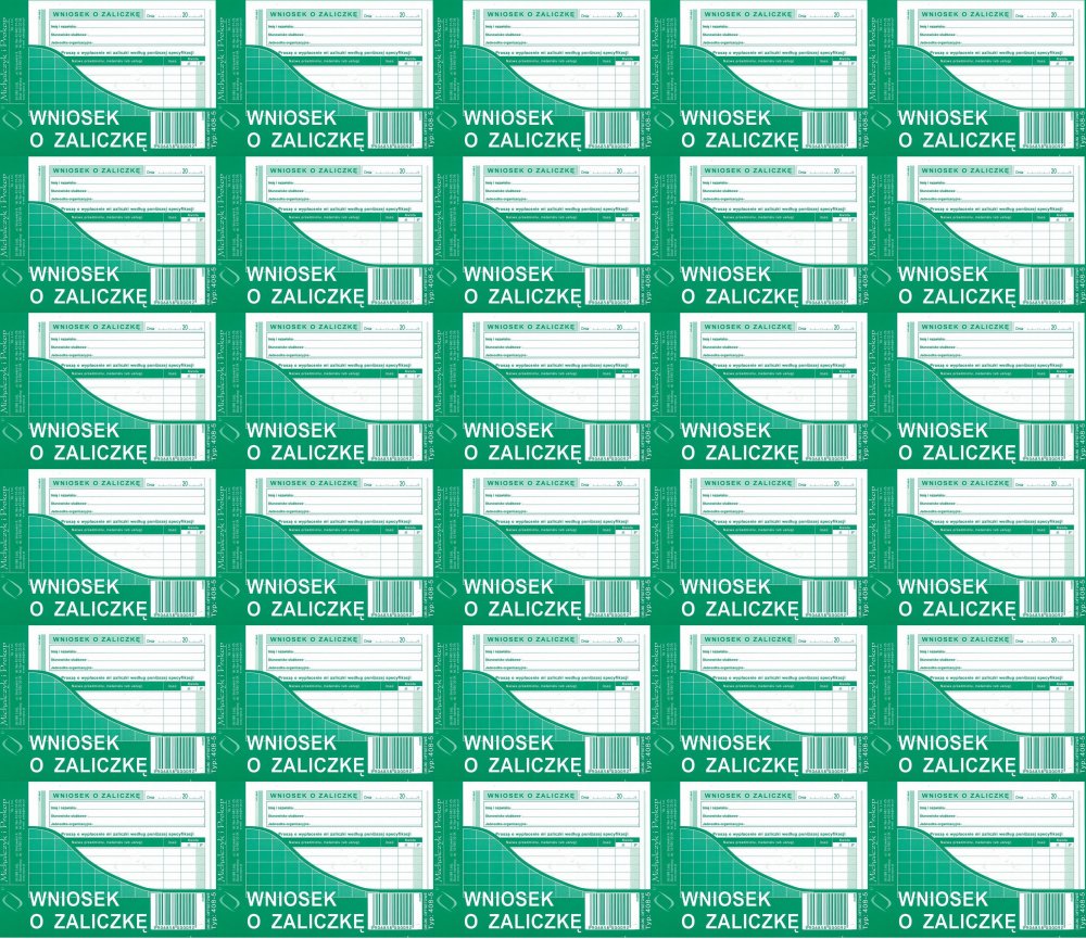 50x Druk akcydensowy Wniosek o zaliczkę MiP 408-5, A6, offsetowy, 40k