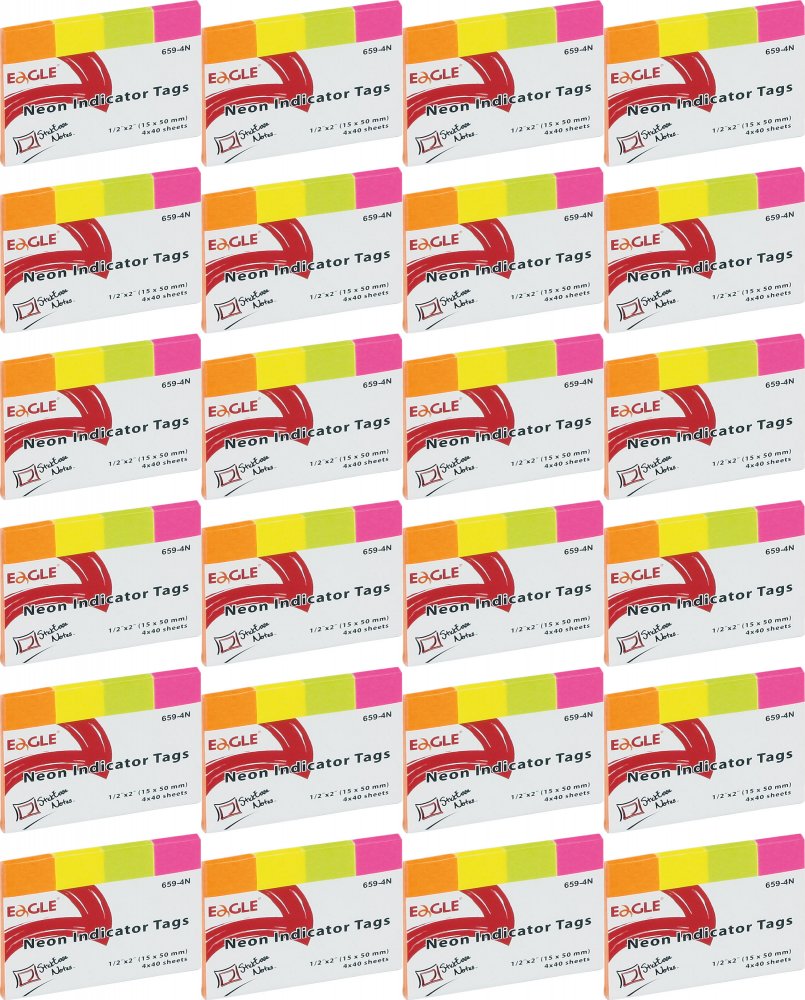 24x Zakładki samoprzylepne Eagle, proste, indeksujące, 15x50mm, 4x40 sztuk, mix kolorów neonowych