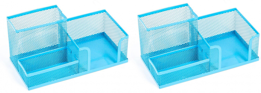 2x przybornik na biurko Leviatan, metalowy (druciany), 3 przegrody, 205x103x98mm, niebieski