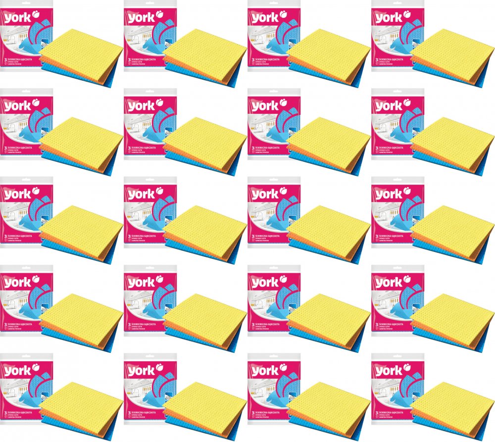 20x Ścierka York Prestige, gąbczasta, 17.5x15.5 cm, 3 sztuki, mix kolorów