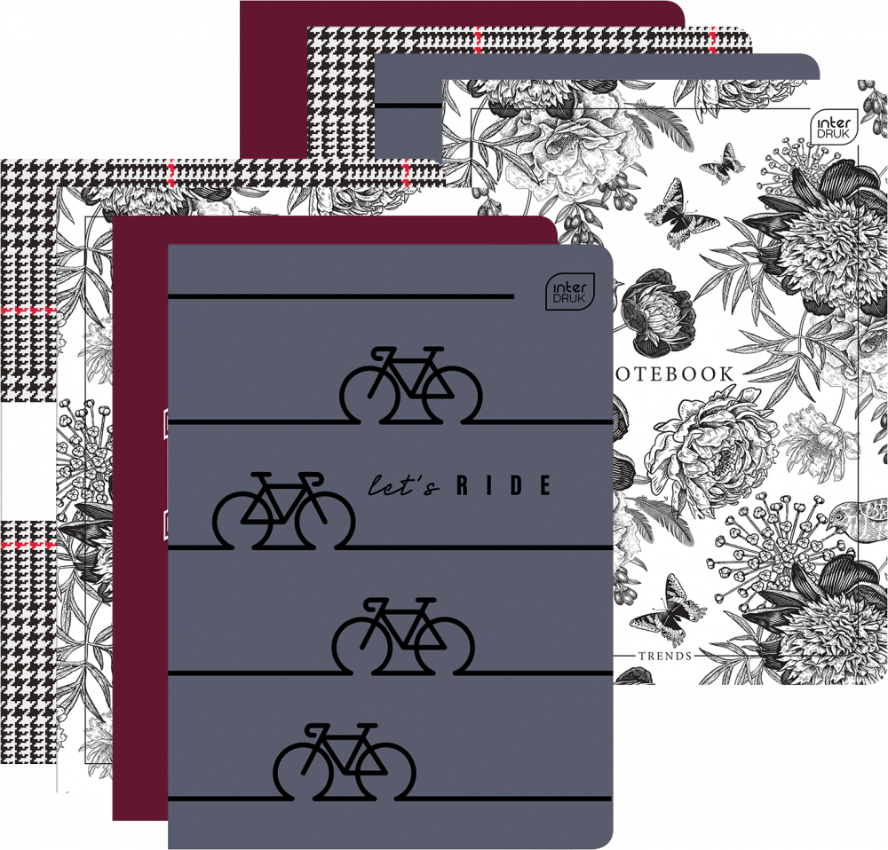 8x Zeszyt w linie Interdruk, A5, miękka oprawa, 96 kartek, mix wzorów