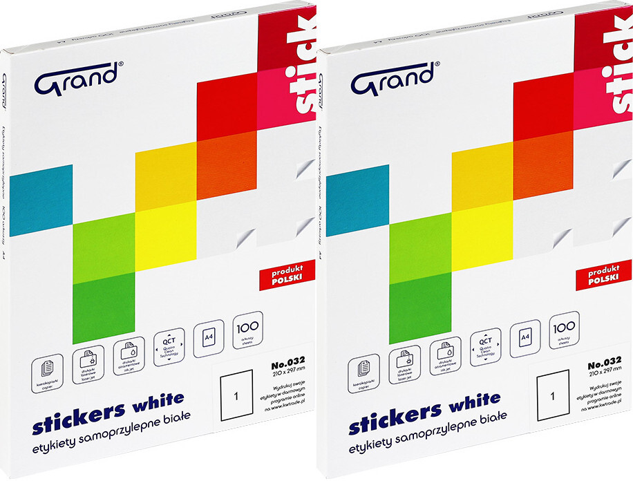2x Etykiety samoprzylepne Grand No.032, 210x297mm, 100 arkuszy, biały