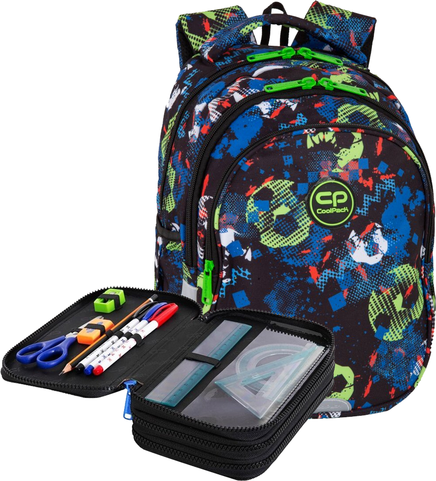 Zestaw: Plecak + piórnik z wyposażeniem CoolPack Jumper Football Blue